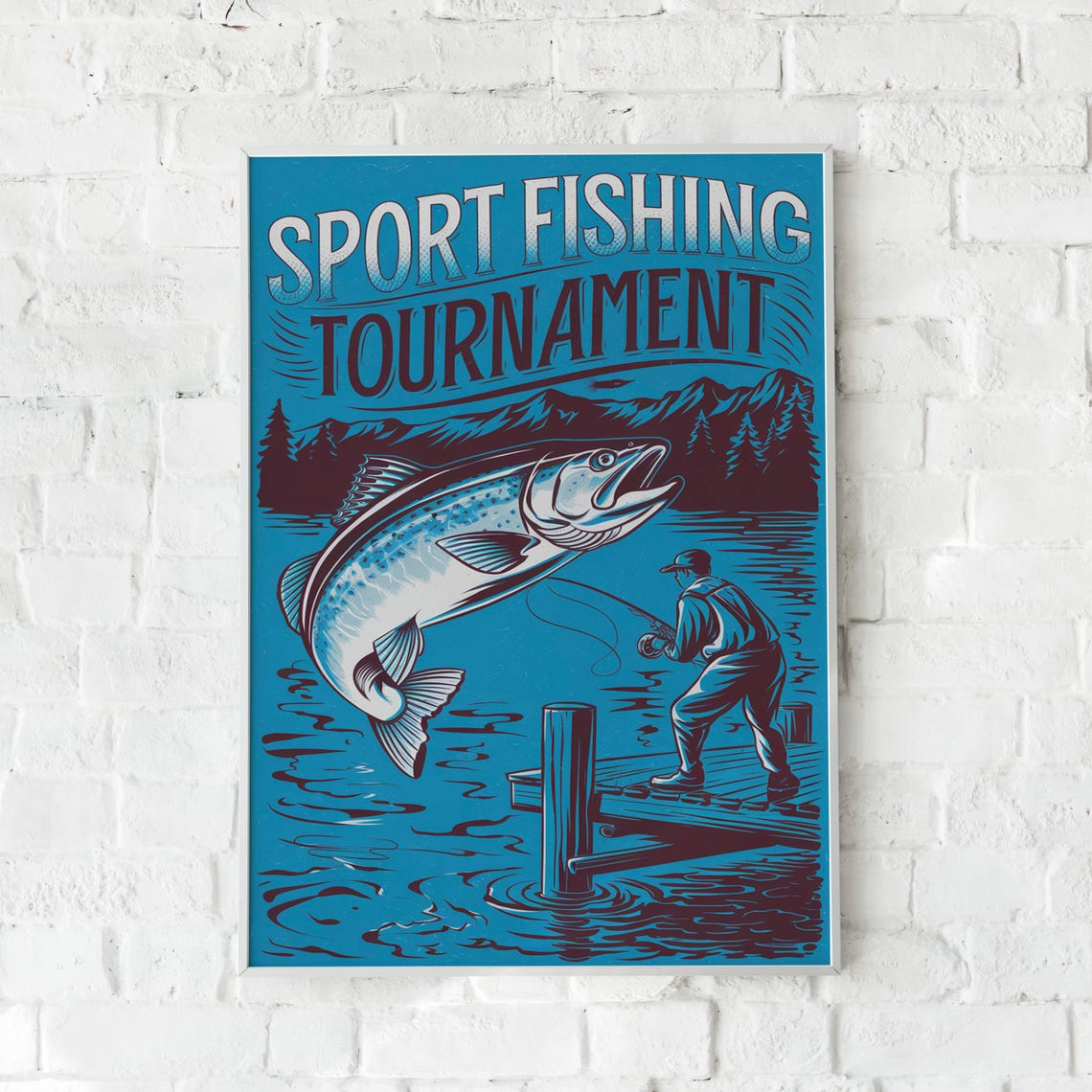 Fisherman Vintage Fishing Illustration, Lake House Decor - Image 5