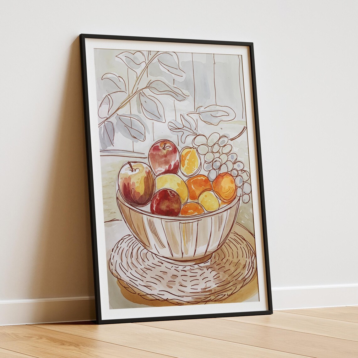 Fruit Bowl Sketch Watercolour Poster, Kitchen Decor - Image 2