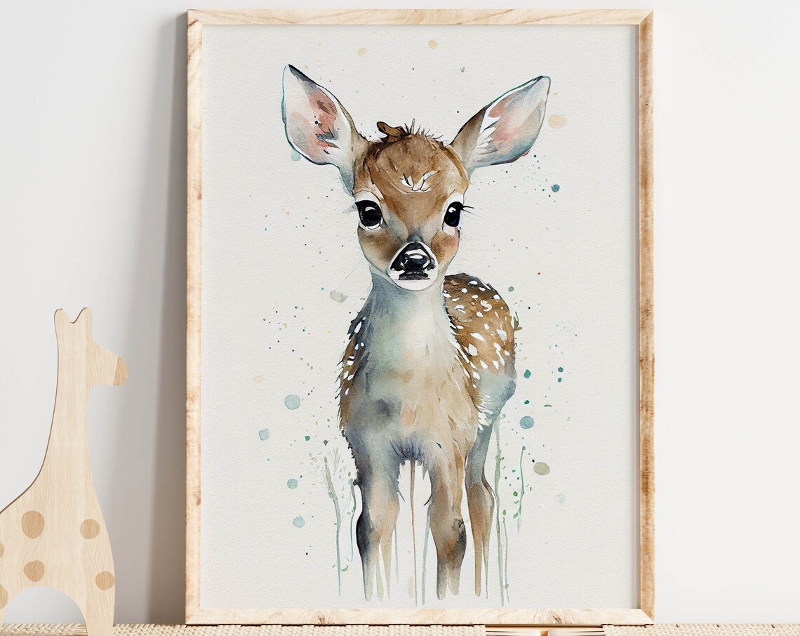 Baby Deer Fawn Watercolor Nursery Print Woodland Animal Baby Room Art
