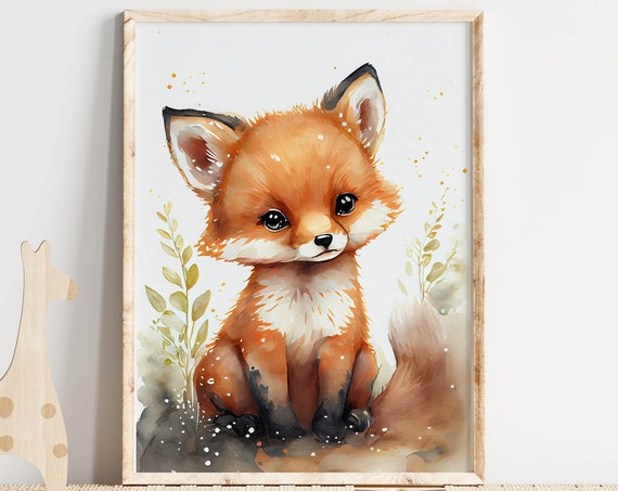 Nursery Watercolor Painting Art Print Woodland Baby Fox Painting Wall Art Decor Modern Nursery Decor Baby Shower Gift Newborn Gift