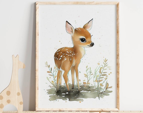 Nursery Wall Art Baby Deer Print Woodland Nursery Modern Nursery Decor Baby Shower Gift Kid Poster Girls Room Art Boys Room Art Newborn Gift