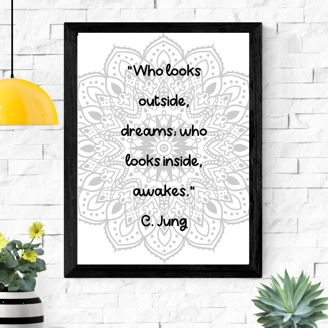 Carl Jung Who Looks Outside Dreams Quote Mandala Inspirational Poster - Image 3
