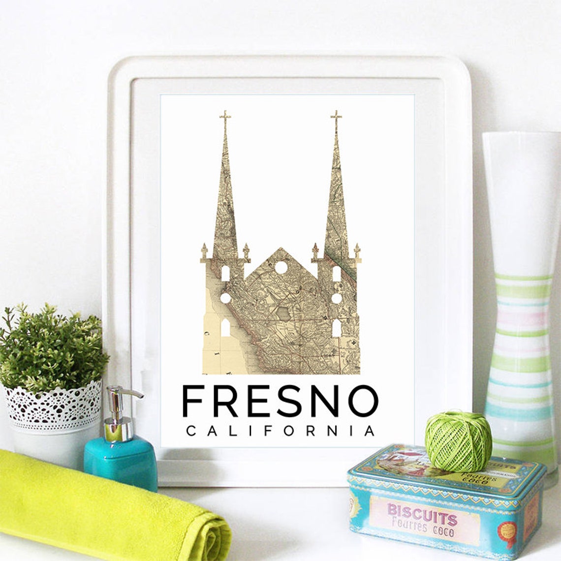 Fresno Print Fresno Skyline Fresno Art Fresno Poster Fresno Watercolor Fresno Art Print Fresno Map Fresno Wall Art Fresno California - Image 2