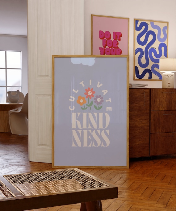Cultivate Kindness Quote Print Girly Pink Preppy Dorm Room Wall Art Maximalist Inspirational Motivational Typography
