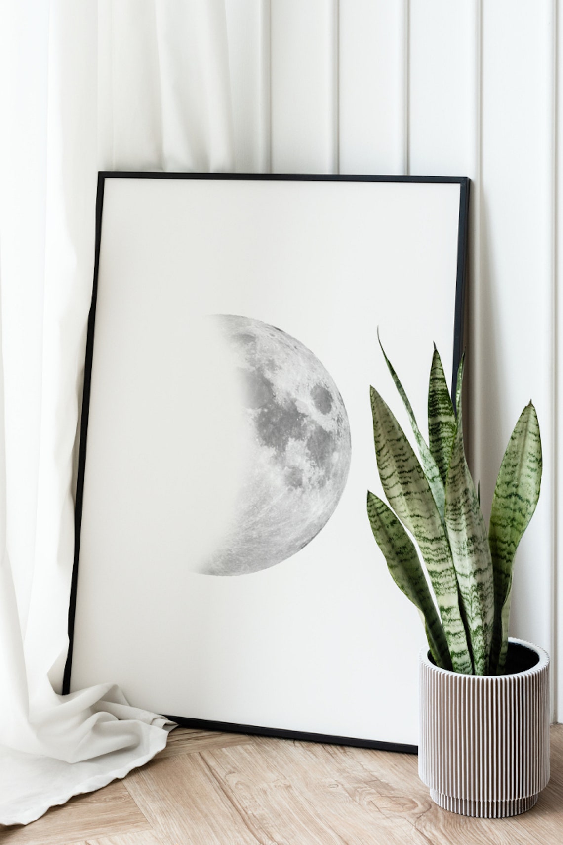 Minimalist Black and White Crescent Moon Night Sky Celestial Poster