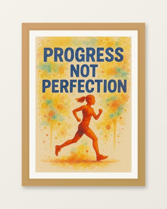 Progress Not Perfection Runner Watercolor Motivational Poster