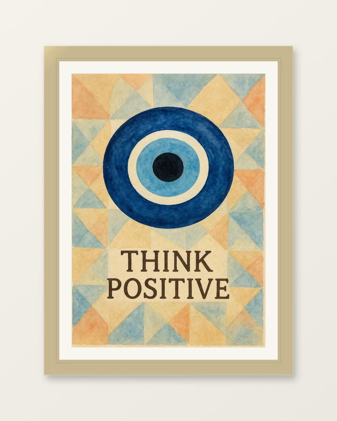 Think Positive Evil Eye Watercolor Geometric Nazar Boho Wall Art