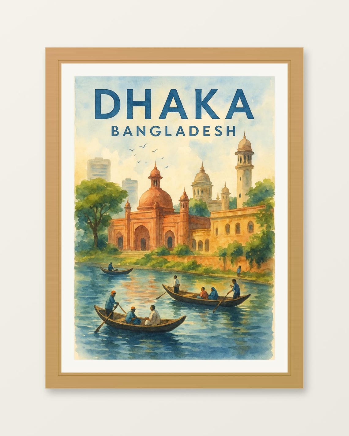 Dhaka Bangladesh River Boats Mughal Architecture Travel Poster