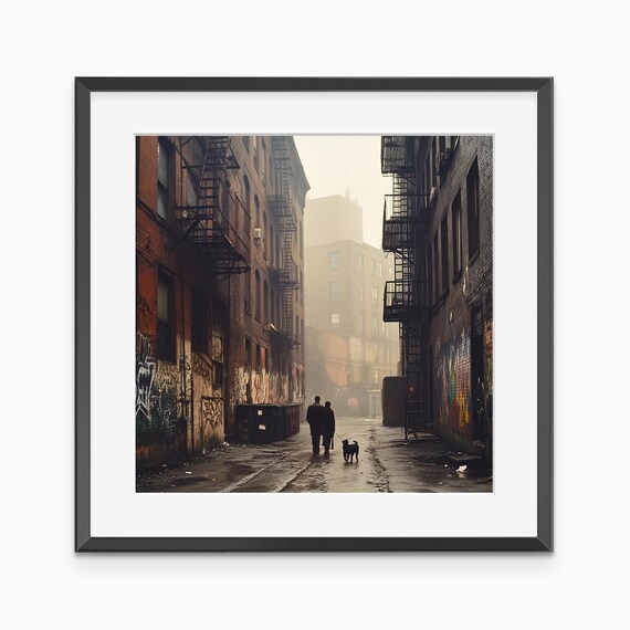 Foggy City Alley Fire Escapes Graffiti Moody Street Photo Poster