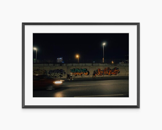 Urban Night Street Graffiti Wall Long Exposure Fine Art Print