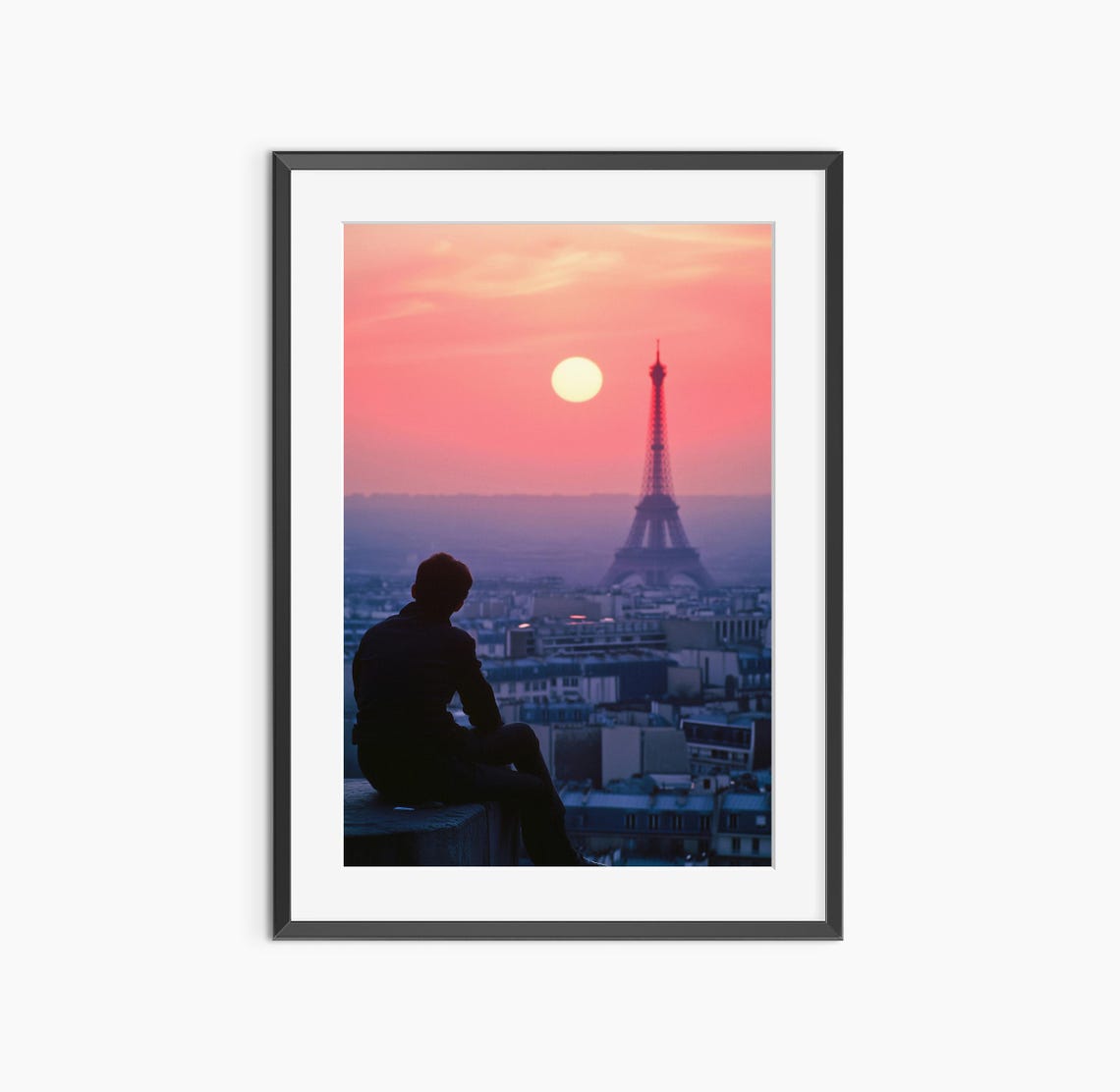 Paris Rooftops at Sunset Eiffel Tower Silhouette Dreamy Photo Poster
