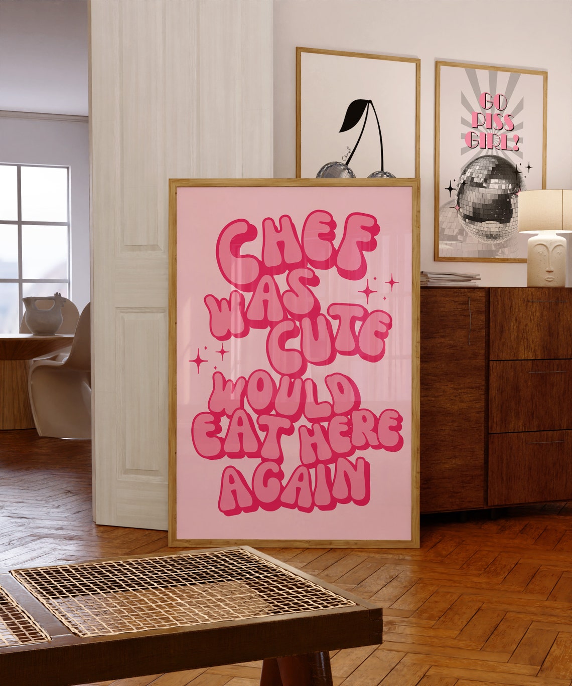 Chef Was Cute Would Eat Here Again Pink Retro Kitchen Poster - Image 4