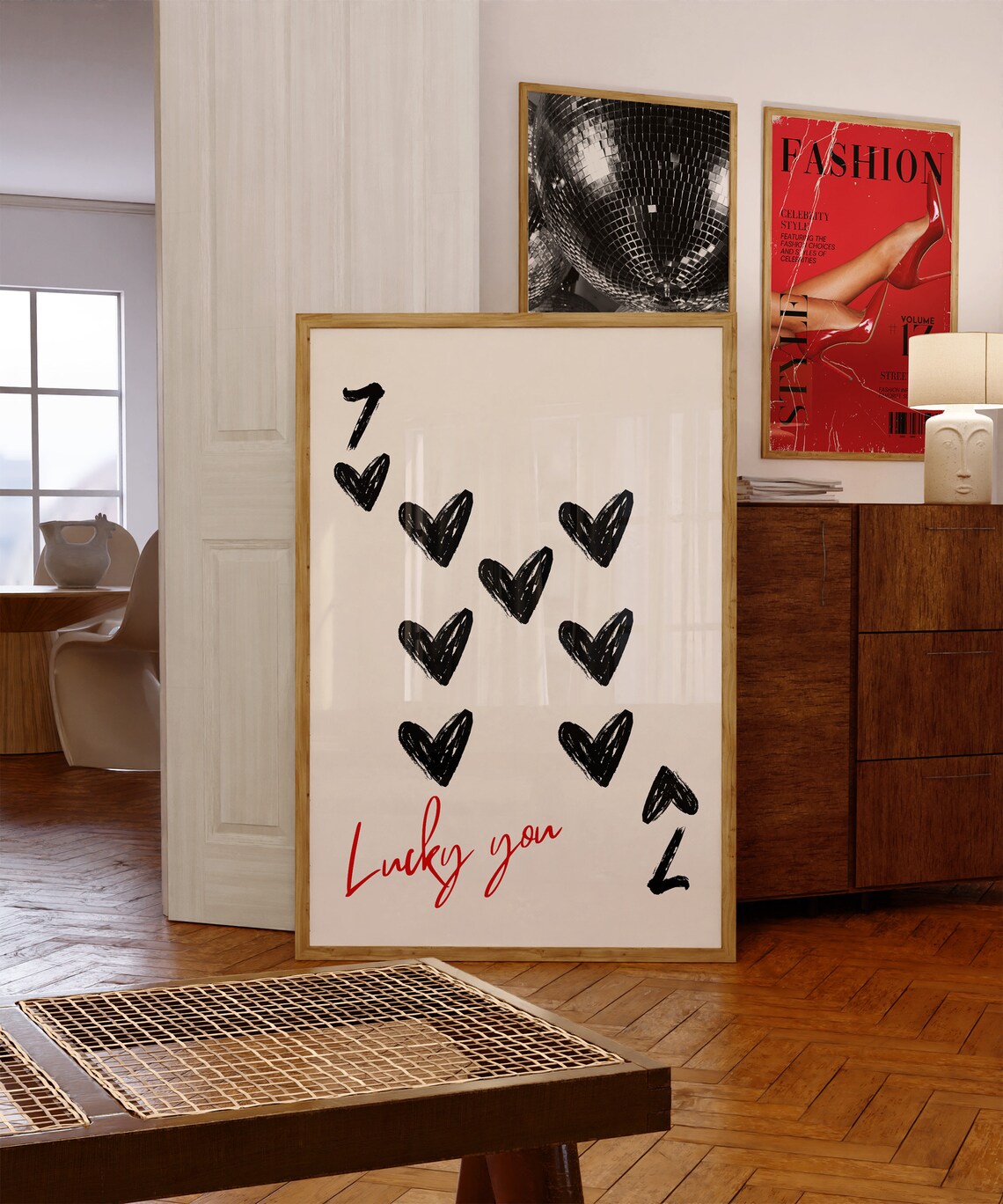 Lucky You 7 Of Hearts Retro Poster Print - Image 3