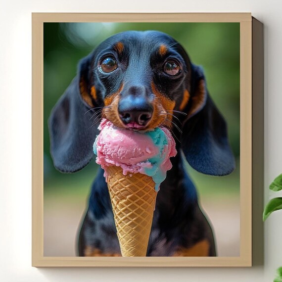 Dachshund Eating Ice Cream Poster, Cute Dog Lover