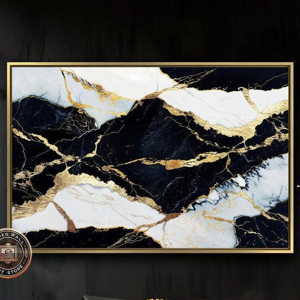 Black White Marble With Gold Veins Abstract Luxury Art Poster