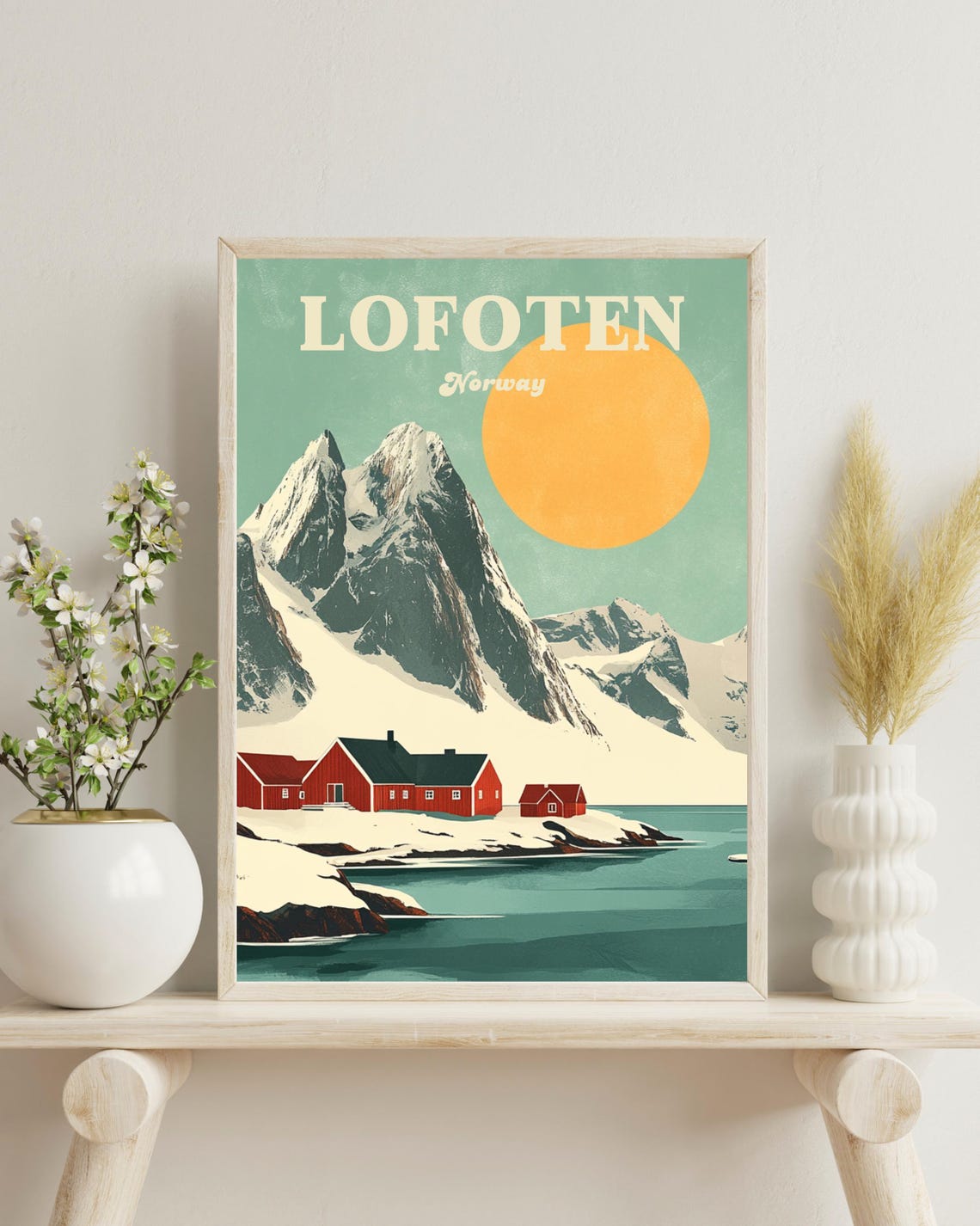 Lofoten Norway Vintage Travel Poster, Winter Scene