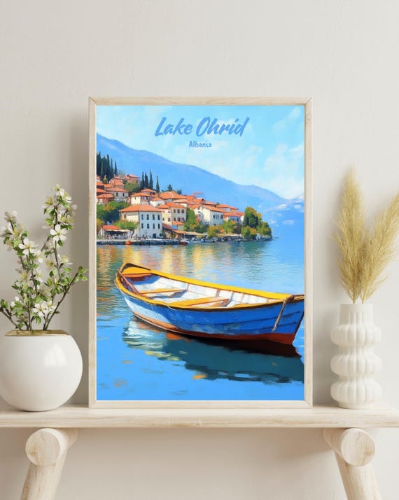 Lake Ohrid Poster Lake Ohrid Wall Art Lake Ohrid Print Ohrid Travel Poster Ohrid Wall Decor Ohrid Art Albania Art Print Lake Art
