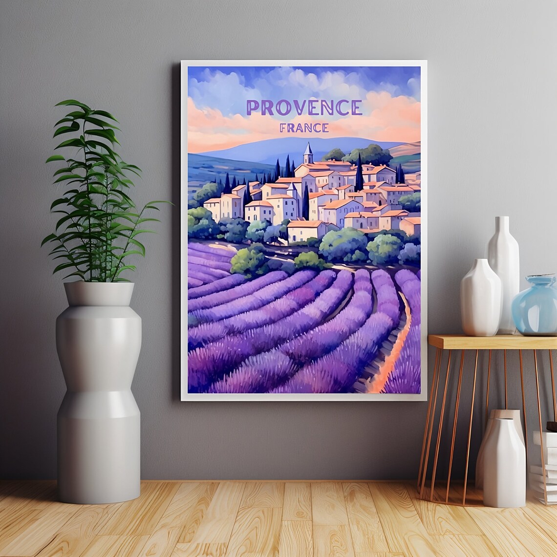 Provence France Traditional Travel Poster, Lavender Field