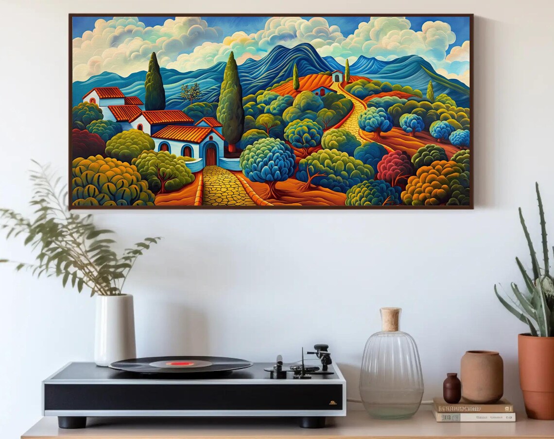 Mexican Countryside Houses With Red Roofs Among Green Hills Poster