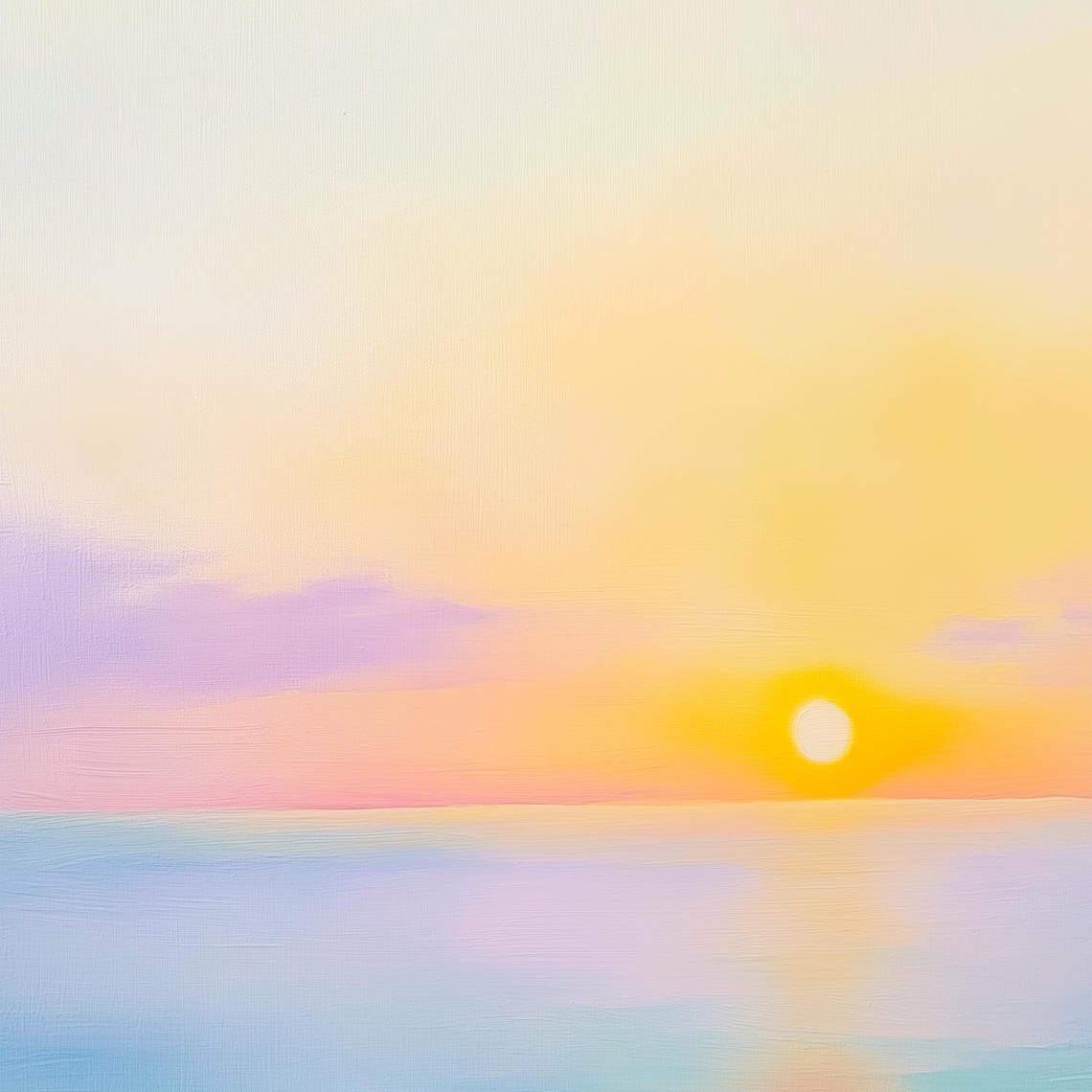Minimalist Ocean Sunset Pastel Peach Sky Calm Sea Painting Wall Art - Image 3