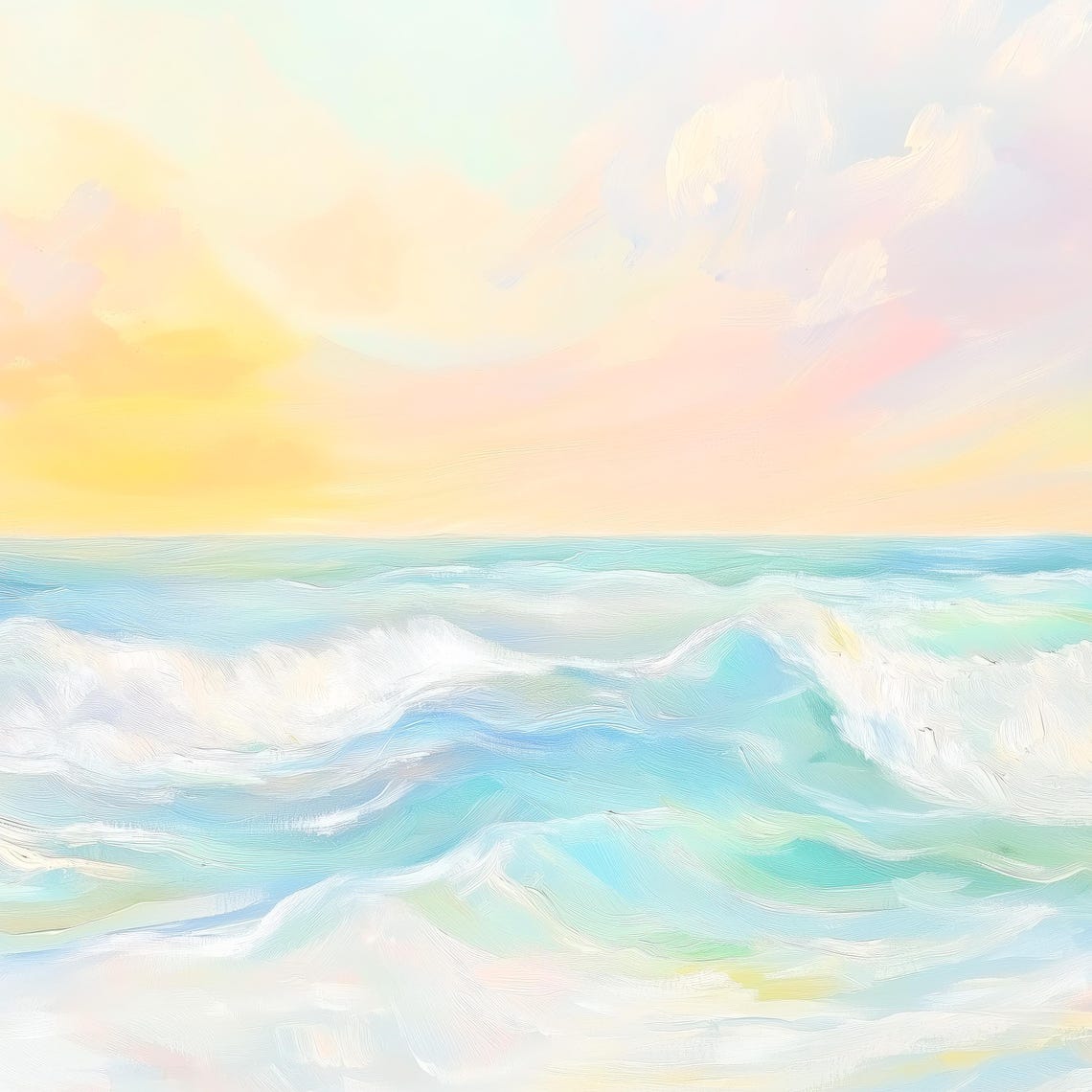Pastel Sunrise Ocean Waves Turquoise Seascape Serene Art Poster - Image 3