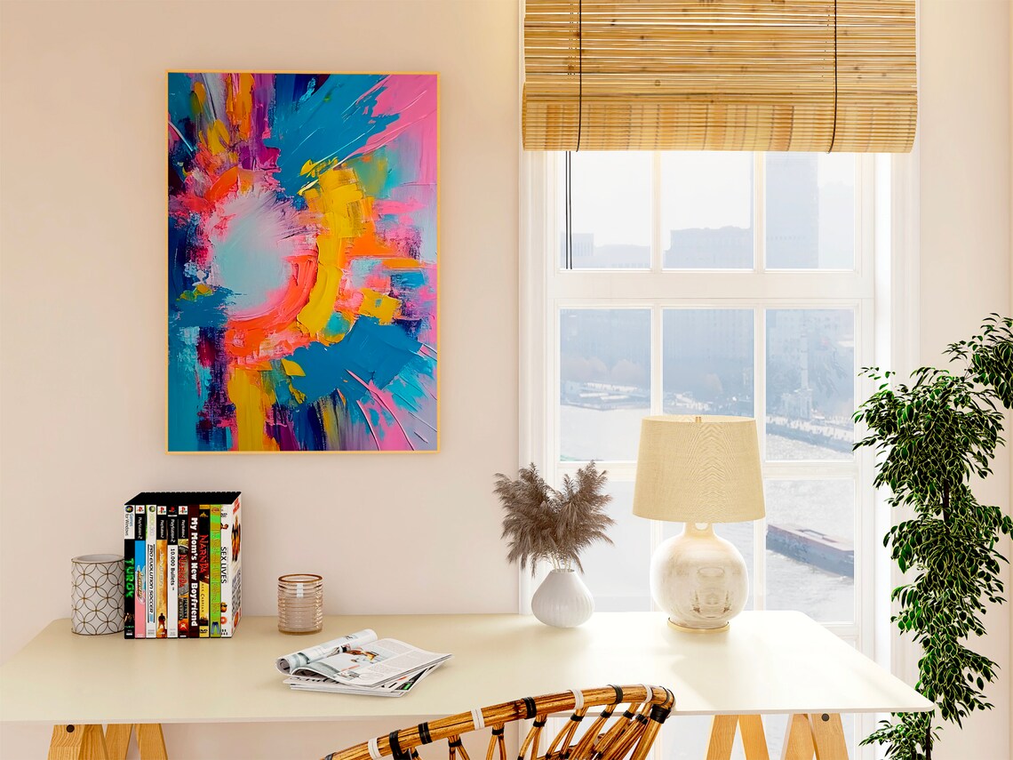 Blue Pink and Yellow Swirl Abstract Joyful Modern Color Poster - Image 4