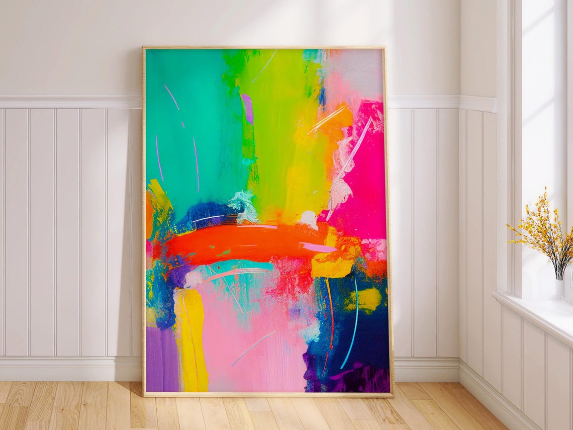 Neon Green Magenta and Orange Bold Abstract Stripe Energy Poster - Image 2
