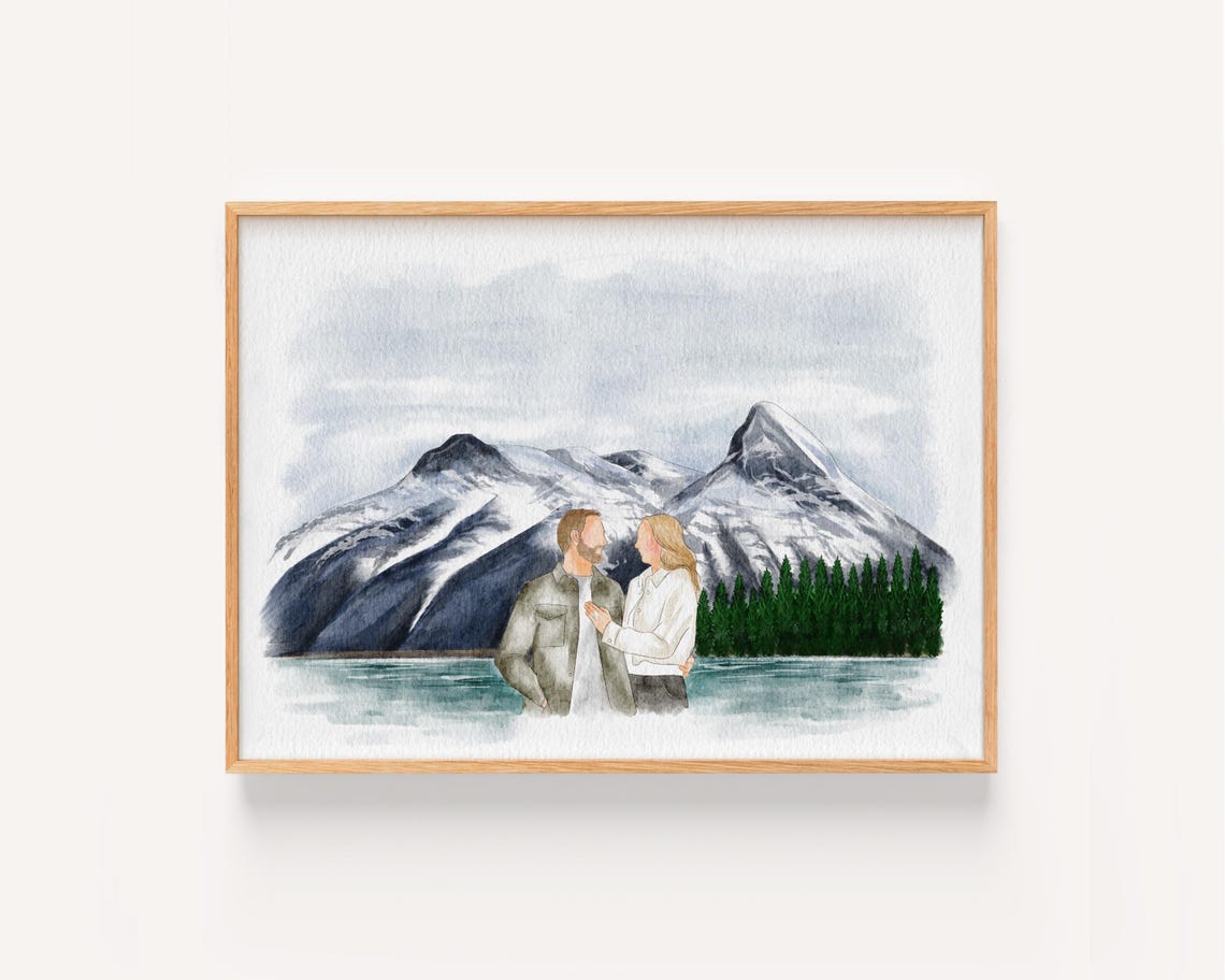Beach Proposal Watercolor Portrait Engagement Memory Custom Poster - Image 2