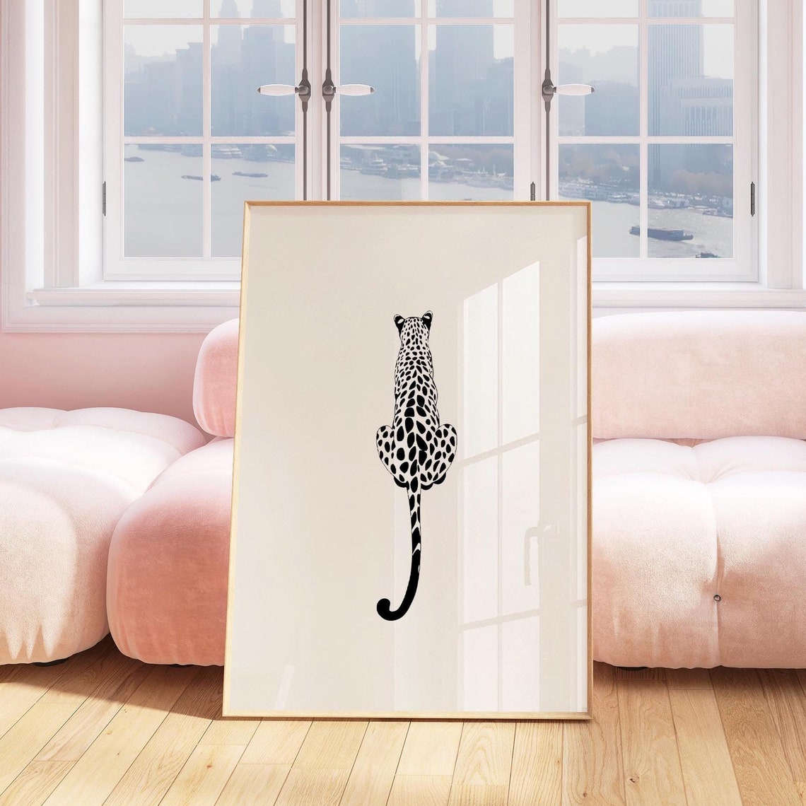 Leopard Climbing View Black White Spotted Big Cat Minimal Poster - Image 4