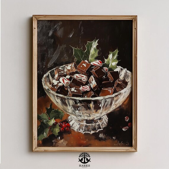 Peppermint Bark Christmas Vintage Still Life Crystal Bowl Art Print