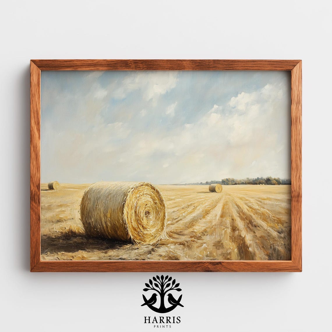 Golden Hay Bales Summer Wheat Field Countryside Oil Painting Print