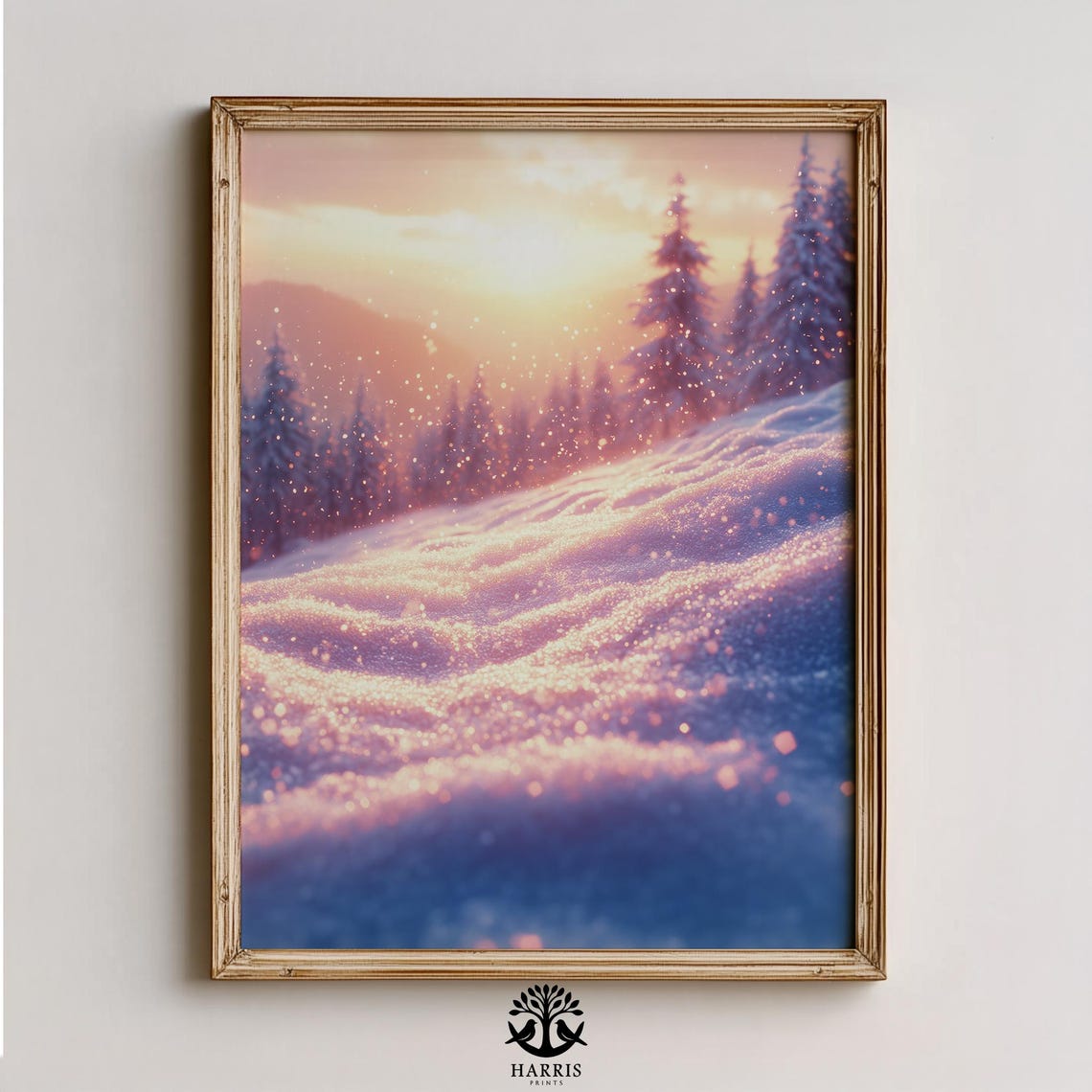 Snowy Rolling Hills Sunrise Sparkling Snow Pines Morning Art Poster