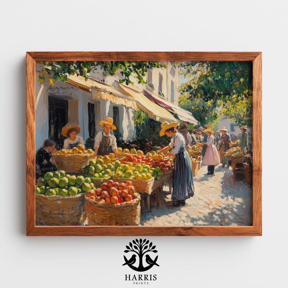 Outdoor Fruit Market Vendors Sunlit Baskets Oil Painting Wall Art
