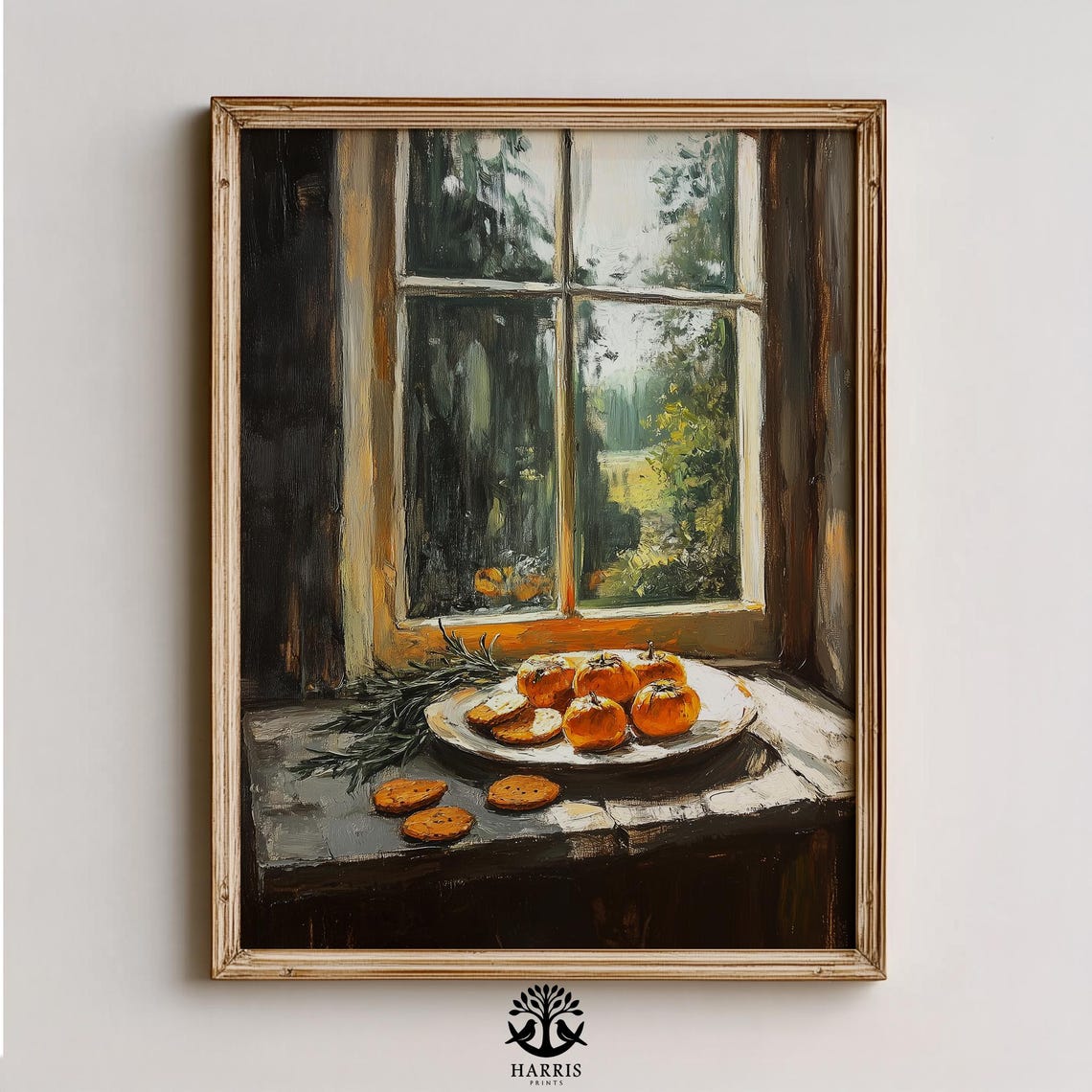 Sliced Persimmons on a Plate by a Rainy Window Still Life Poster