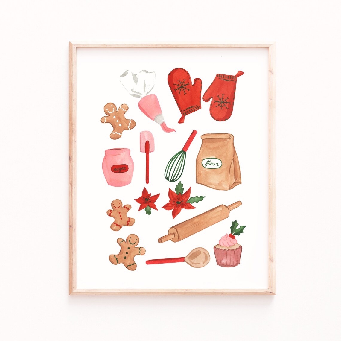 Christmas Baking Art Print, Holiday Kitchen Decor