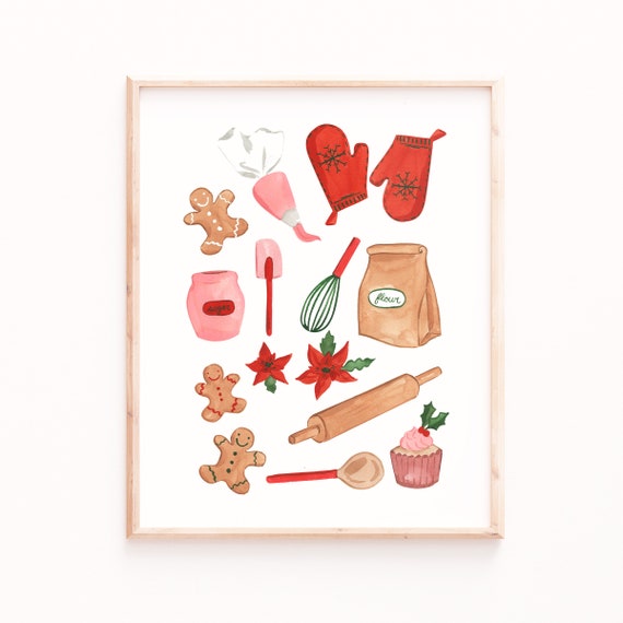 Christmas Baking Art Print, Holiday Kitchen Decor