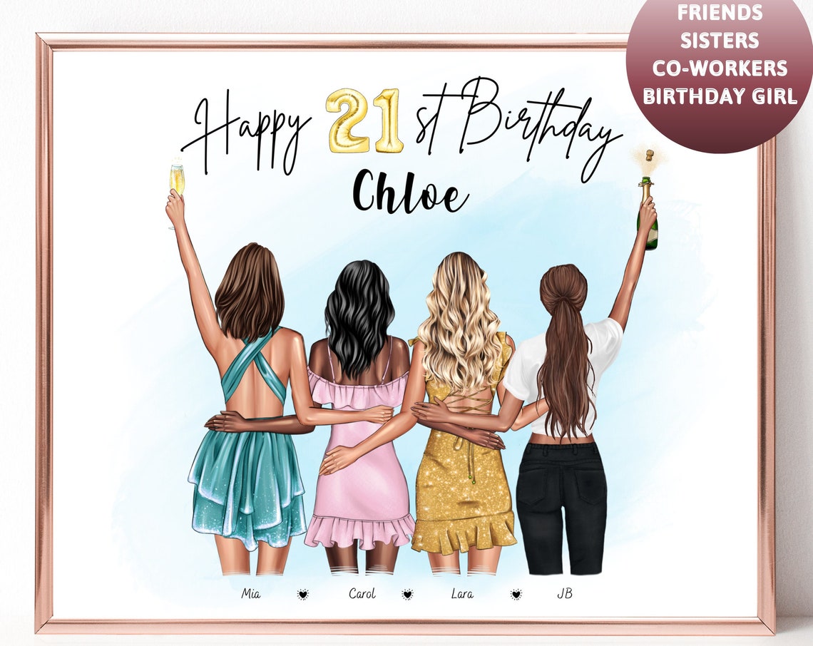 Happy 21st Birthday Chloe Four Best Friends Custom Portrait Poster