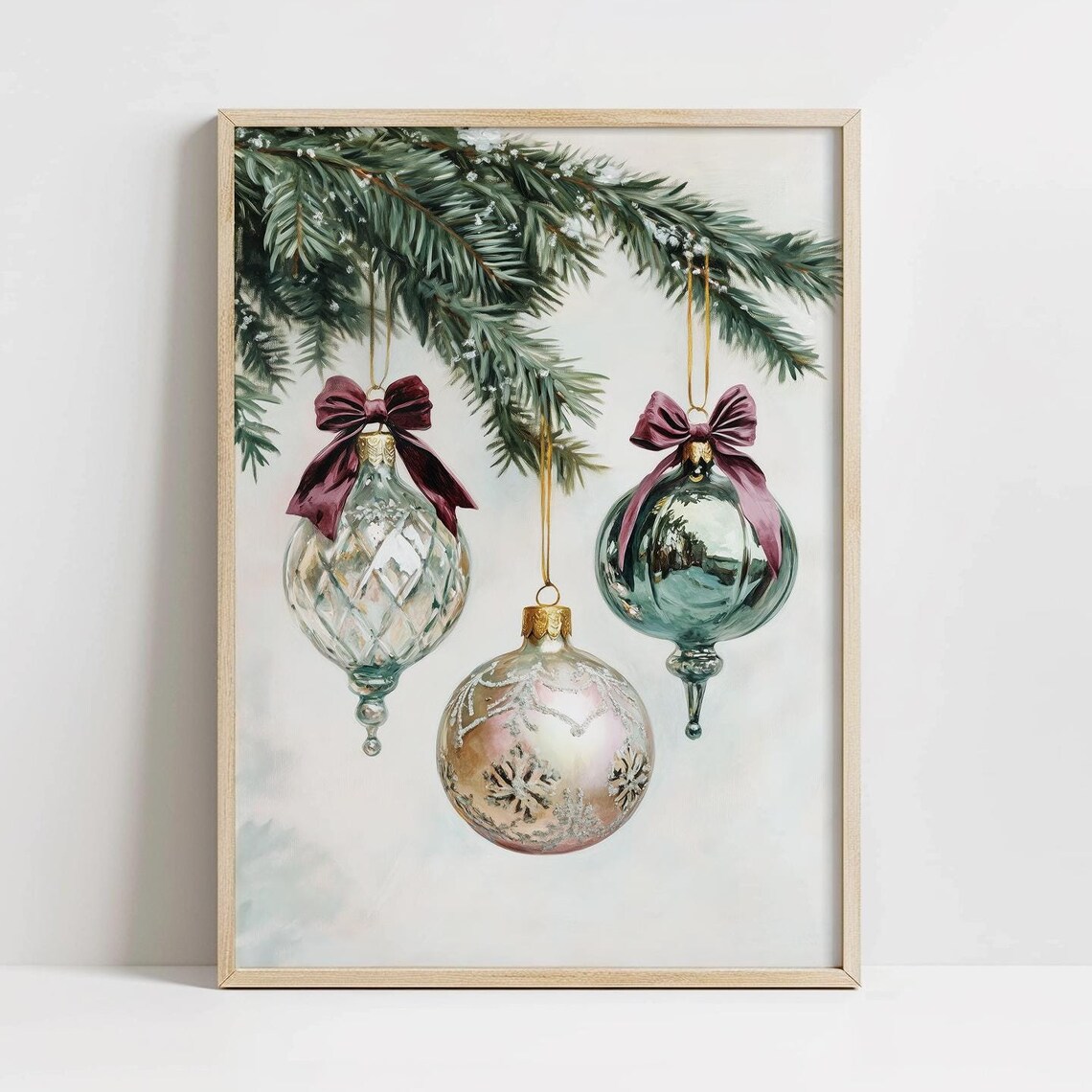 Vintage Glass Ornaments Painting, Christmas Art Print