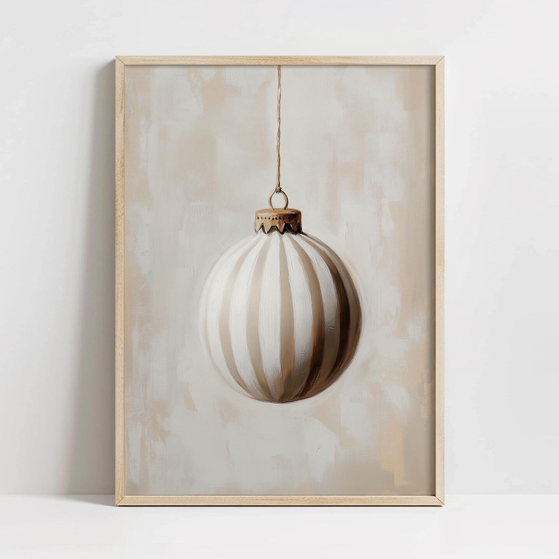 Cream Striped Bauble Ornament Twine Neutral Beige Minimalist Poster