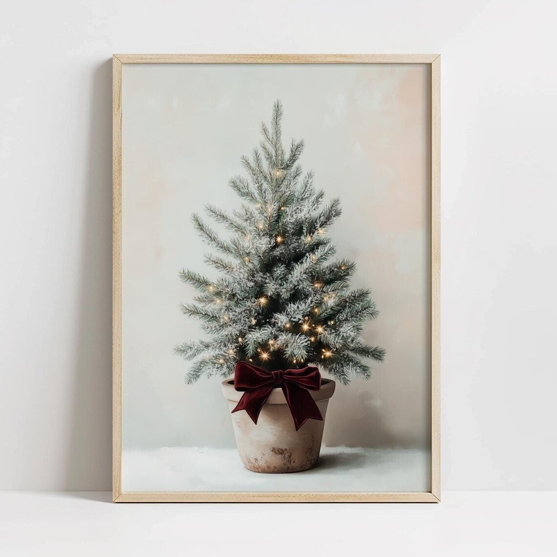 Rustic White Christmas Tree Art Print, Farmhouse Holiday