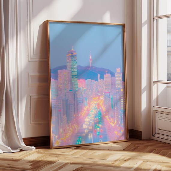 Seoul City Skyline Print Modern Minimalist Urban Art Jpgs