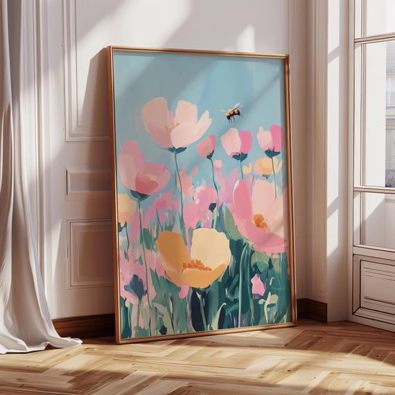 Bee And Flowers Spring Print Trendy Preppy Room Decor
