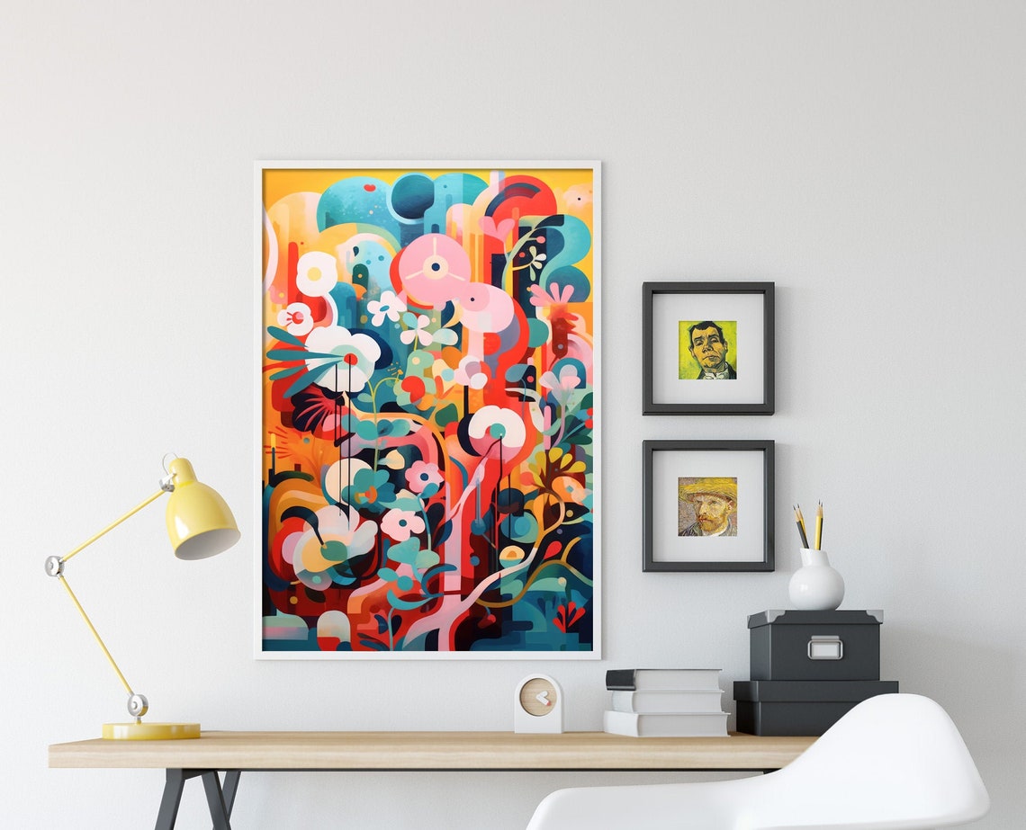 Sun Soaked Abstract Floral Colorful Modern Expressionist Poster - Image 4