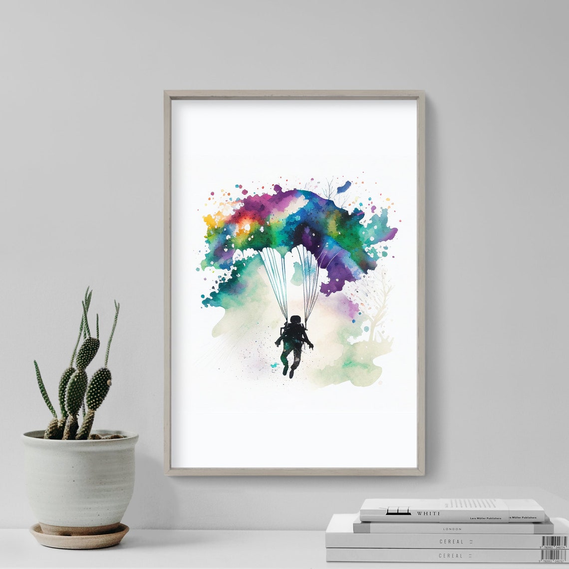 Skydiving Watercolor Poster Parachute Silhouette in Rainbow Splash - Image 4