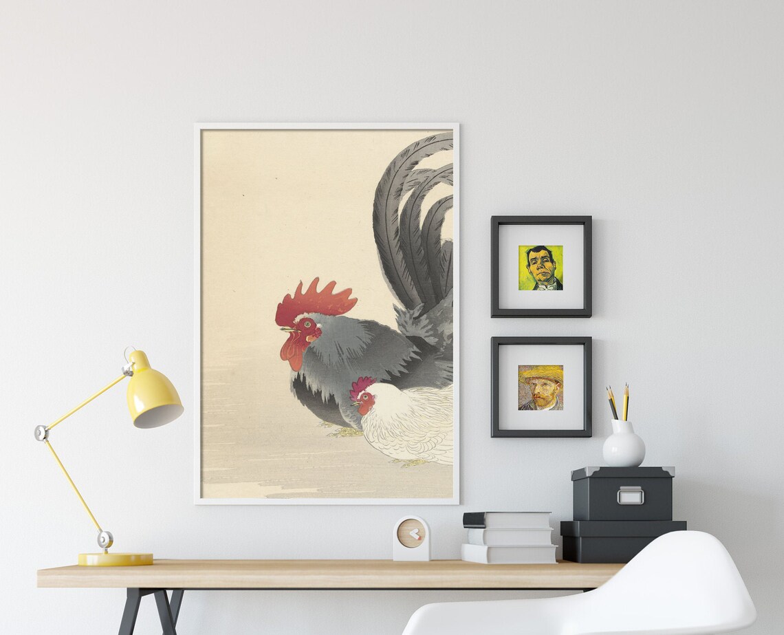Ohara Koson Chicken And Rooster 1920 Japanese Woodblock Art Print - Image 4