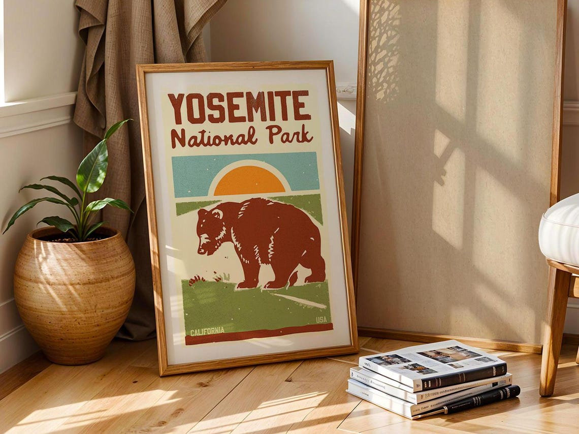 Yosemite Travel Print Retro Yosemite Art California Wall Art United States Travel Poster National Park Gift For Friend Outdoorsy Wall Decor - Image 4