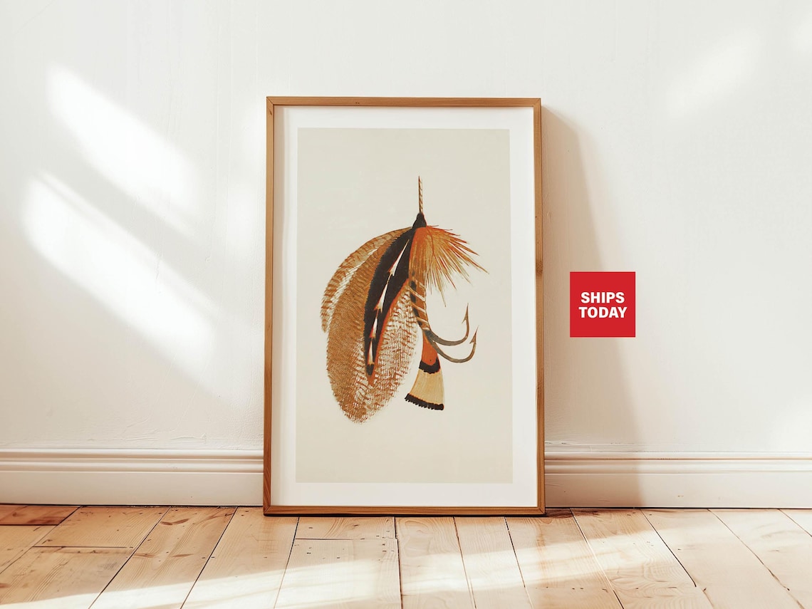 Retro Fishing Fly Art Print, Cabin Wall Decor