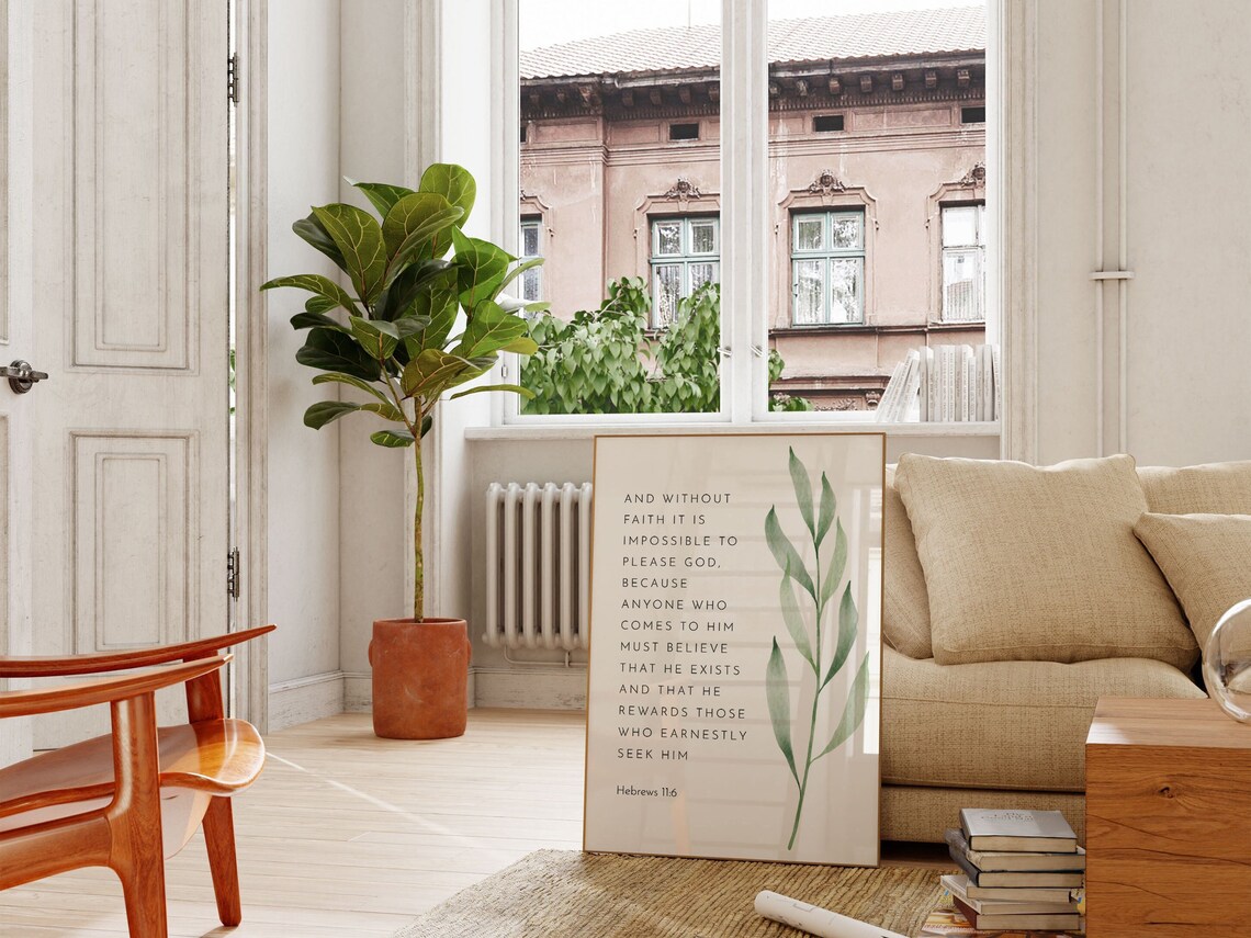 Hebrews 11:6 Without Faith Bible Verse Watercolor Leaf Poster - Image 3