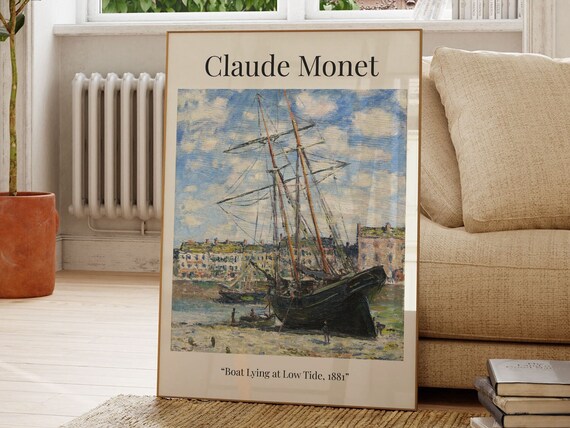 Claude Monet Boat Lying at Low Tide 1881 Sailing Ship Poster
