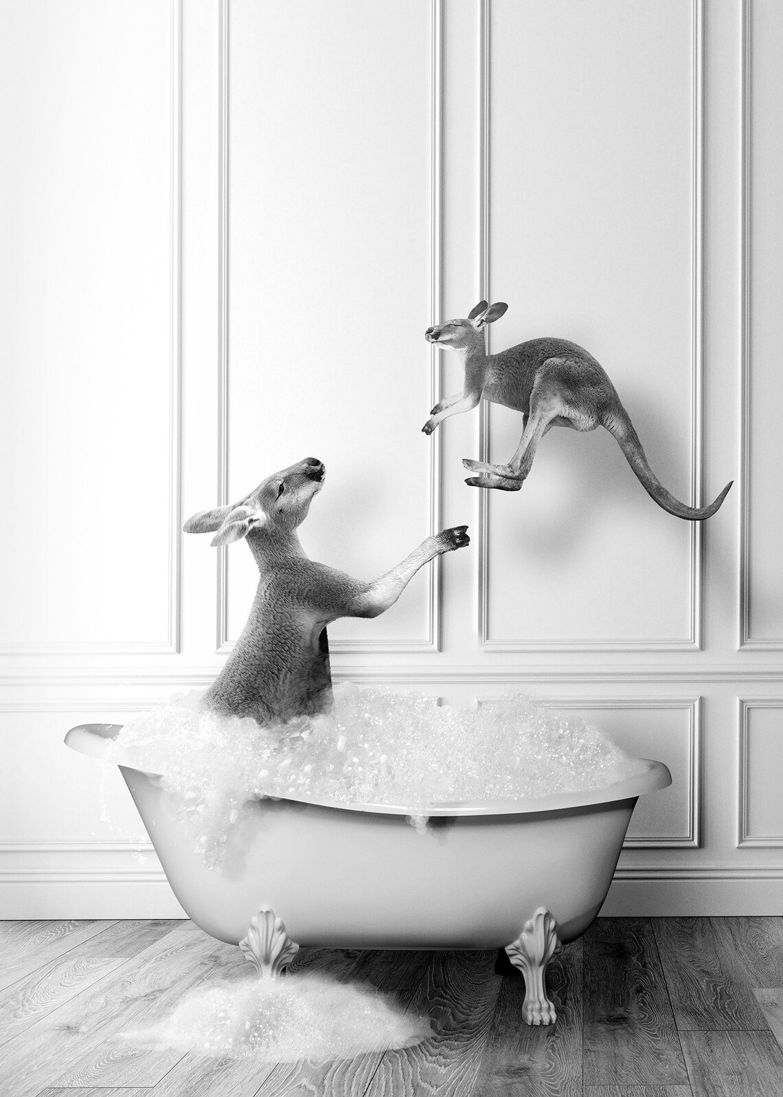 Cute Kangaroos In Tub Bathroom Art Print - Image 2